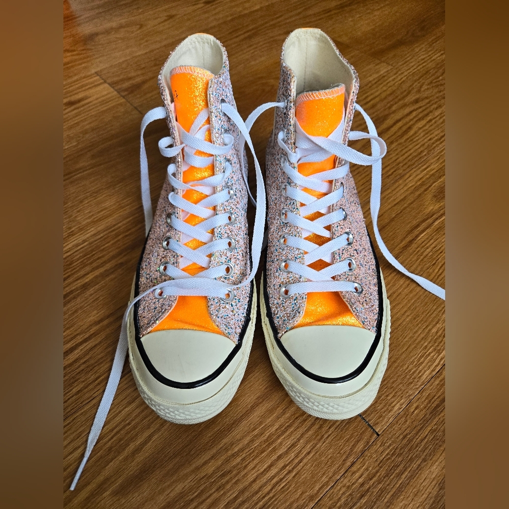 Converse x JW Anderson high tops Pink and Orange glitter